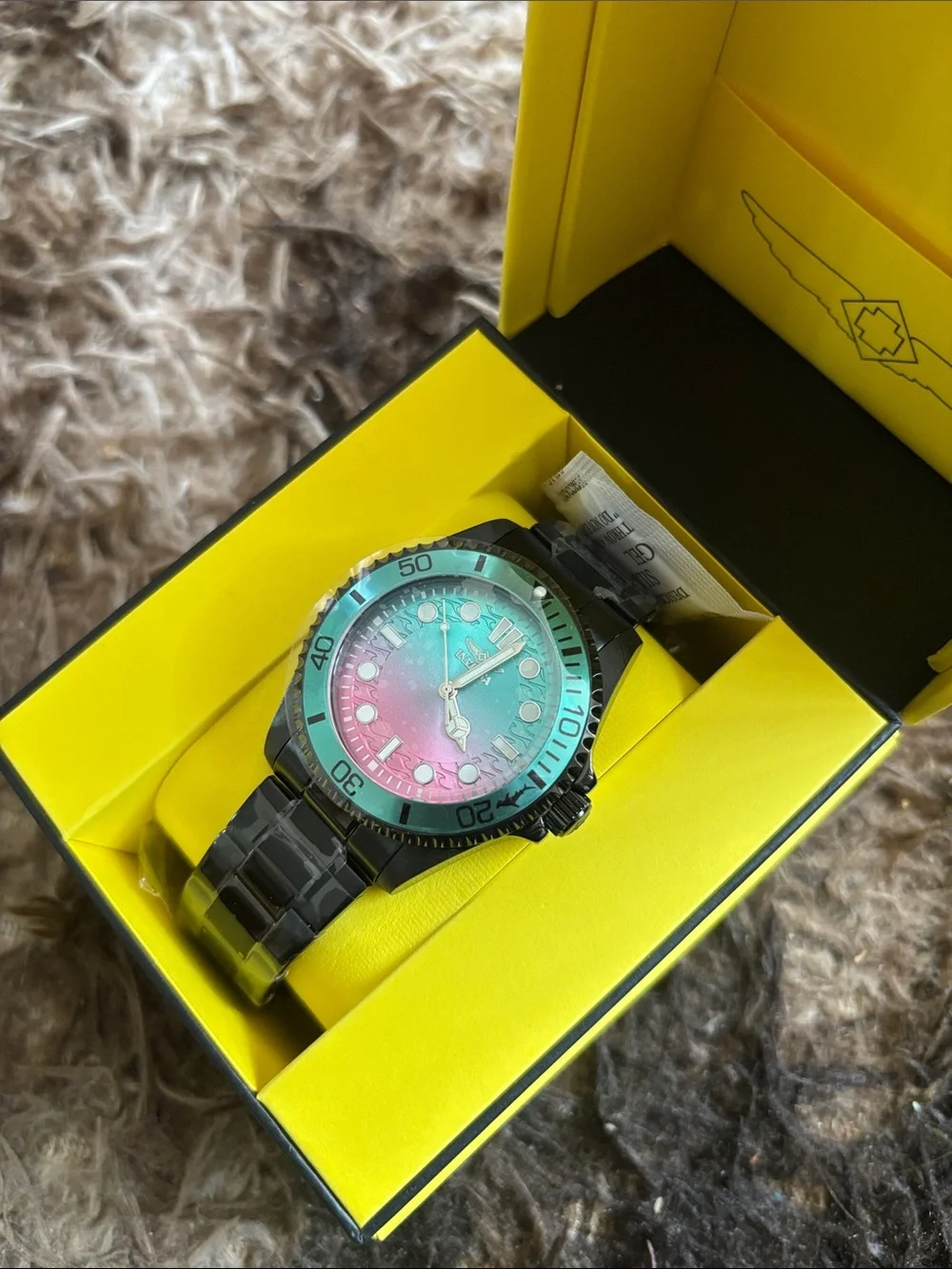Black label Pro Diver Watch - Teal to Pink